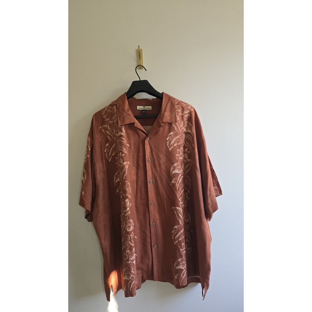 Tommy Bahama Silk Hawaiian Shirt Mens XXL Orange Floral Camp Button Front Resort